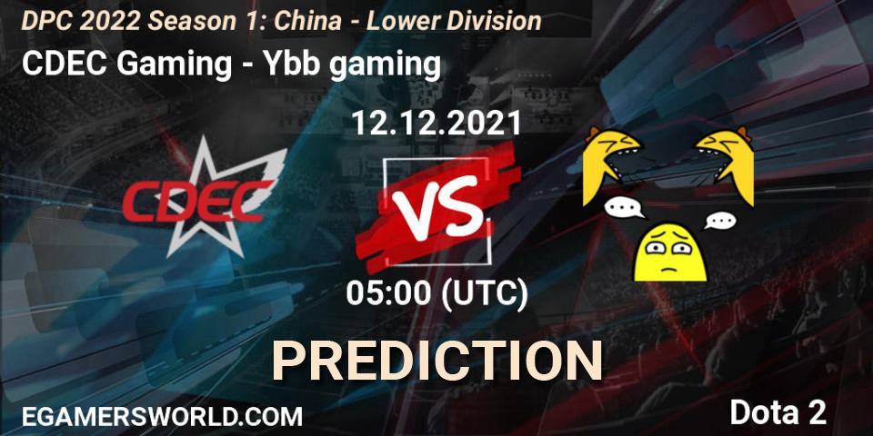 CDEC Gaming vs Ybb gaming: Betting TIp, Match Prediction. 12.12.2021 at 04:56. Dota 2, DPC 2022 Season 1: China - Lower Division