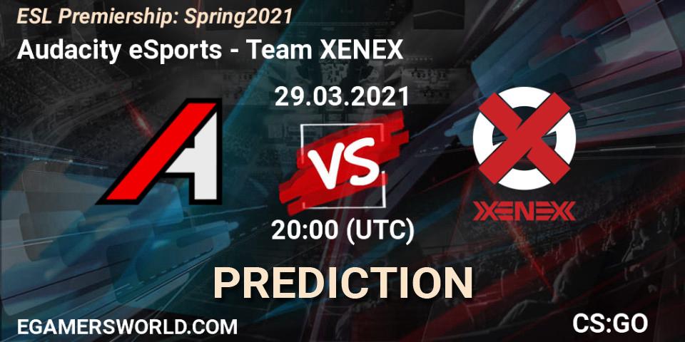 Audacity eSports vs XENEX: Betting TIp, Match Prediction. 29.03.2021 at 19:00. Counter-Strike (CS2), ESL Premiership: Spring 2021