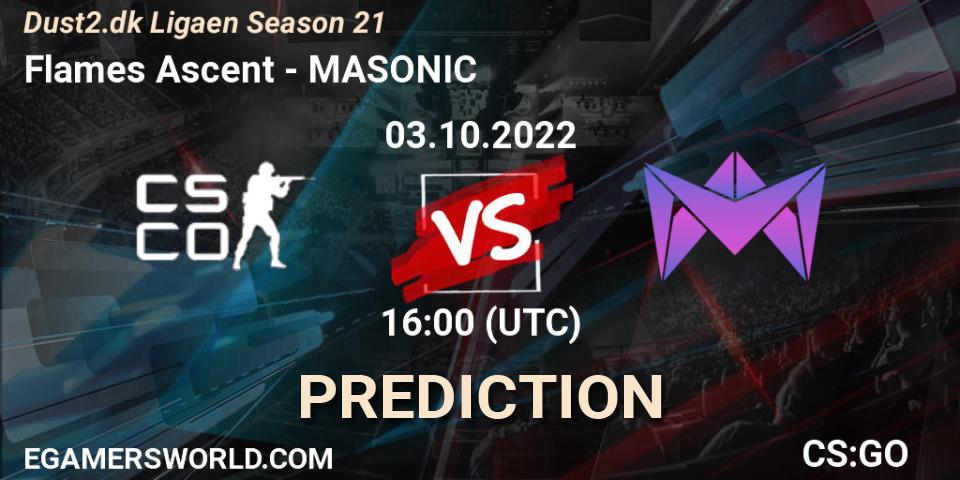 Flames Ascent vs MASONIC: Betting TIp, Match Prediction. 03.10.2022 at 16:00. Counter-Strike (CS2), Dust2.dk Ligaen Season 21