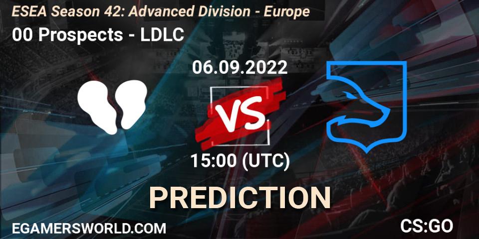 00 Prospects vs LDLC: Betting TIp, Match Prediction. 06.09.2022 at 17:00. Counter-Strike (CS2), ESEA Season 42: Advanced Division - Europe
