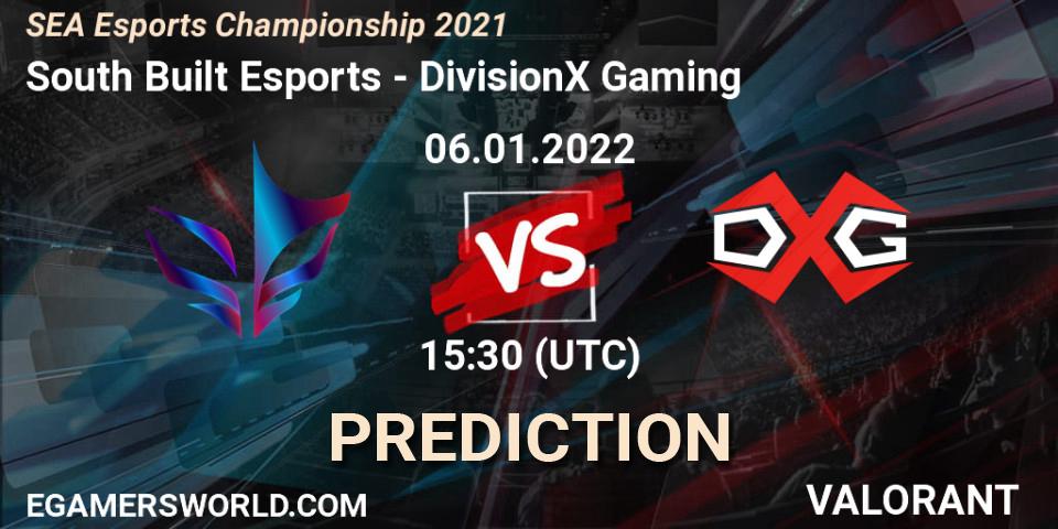 South Built Esports vs DivisionX Gaming: Betting TIp, Match Prediction. 06.01.2022 at 15:30. VALORANT, SEA Esports Championship 2021