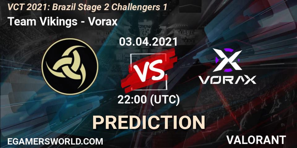 Team Vikings vs Vorax: Betting TIp, Match Prediction. 03.04.2021 at 22:00. VALORANT, VCT 2021: Brazil Stage 2 Challengers 1