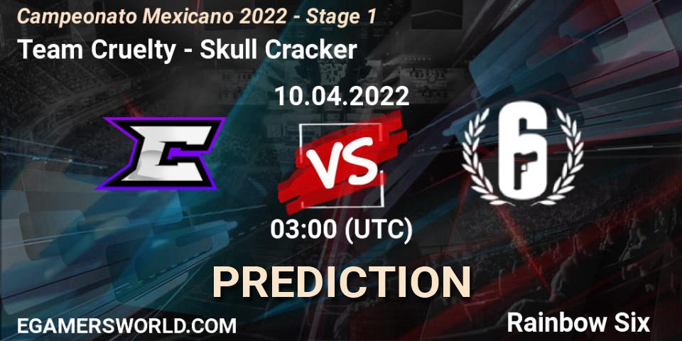 Team Cruelty vs Skull Cracker: Betting TIp, Match Prediction. 10.04.2022 at 02:00. Rainbow Six, Campeonato Mexicano 2022 - Stage 1