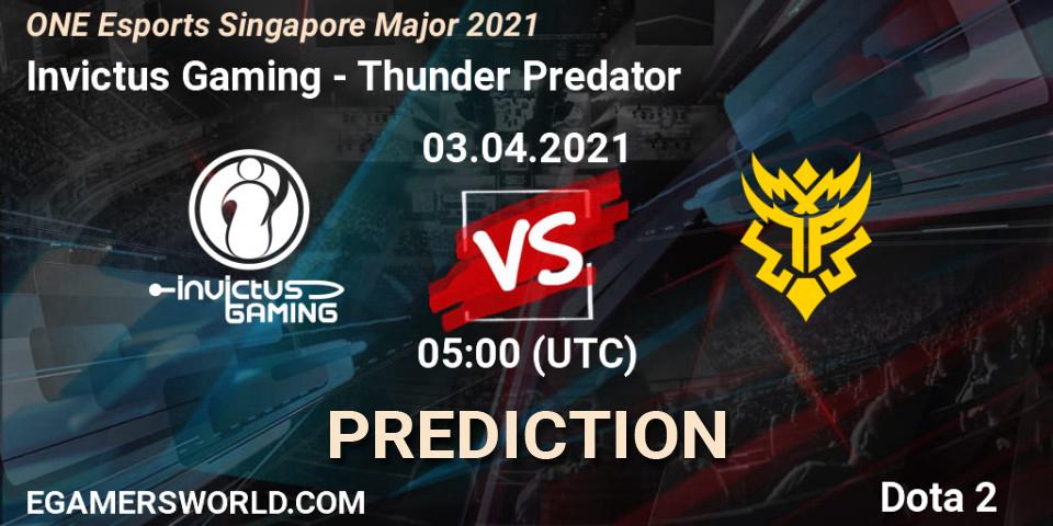 Invictus Gaming vs Thunder Predator: Betting TIp, Match Prediction. 03.04.21. Dota 2, ONE Esports Singapore Major 2021