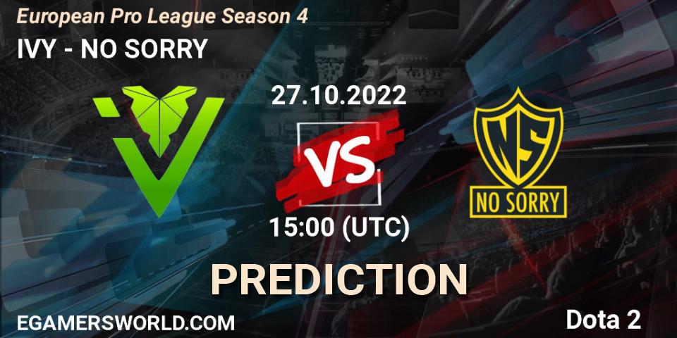 IVY vs NO SORRY: Betting TIp, Match Prediction. 27.10.2022 at 15:19. Dota 2, European Pro League Season 4