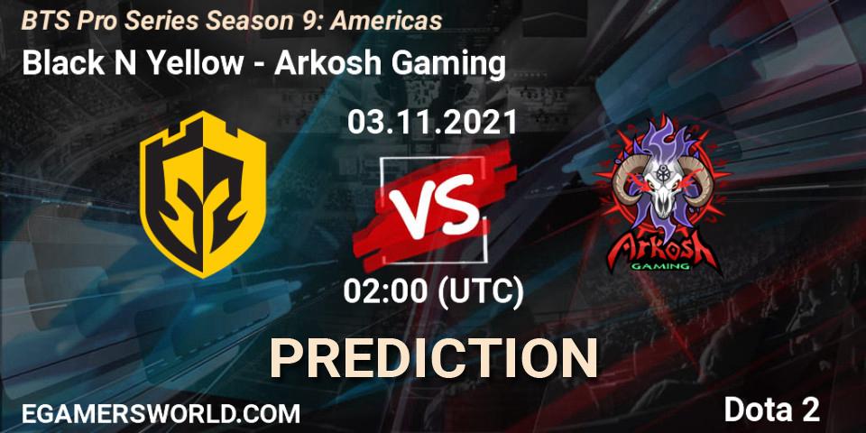 Black N Yellow vs Arkosh Gaming: Betting TIp, Match Prediction. 03.11.2021 at 03:07. Dota 2, BTS Pro Series Season 9: Americas