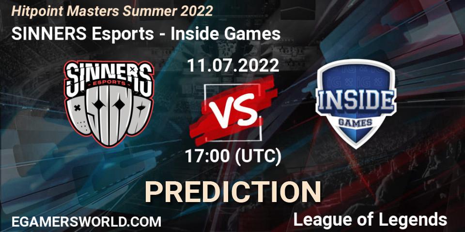 SINNERS Esports vs Inside Games: Betting TIp, Match Prediction. 11.07.2022 at 17:00. LoL, Hitpoint Masters Summer 2022