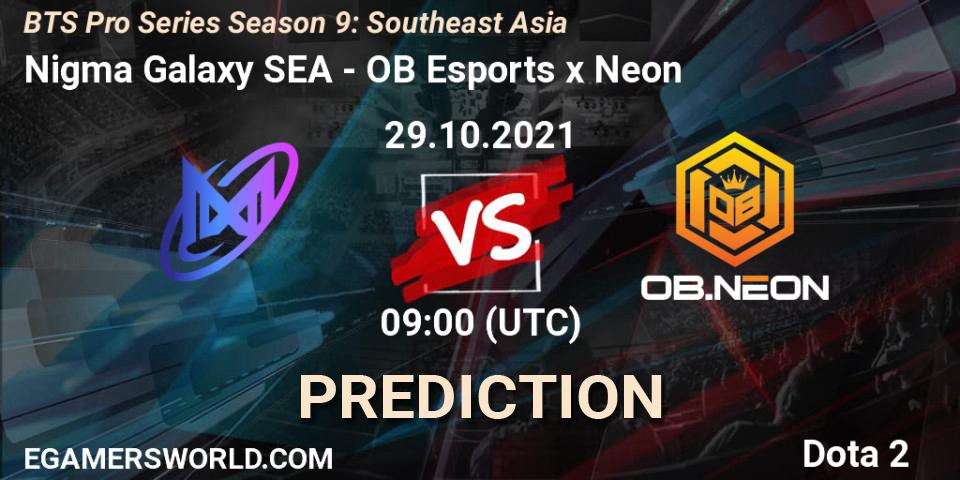 Nigma Galaxy SEA vs OB Esports x Neon: Betting TIp, Match Prediction. 29.10.2021 at 09:02. Dota 2, BTS Pro Series Season 9: Southeast Asia