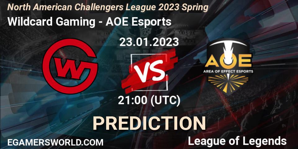 Wildcard Gaming vs AOE Esports: Betting TIp, Match Prediction. 23.01.2023 at 21:00. LoL, NACL 2023 Spring - Group Stage