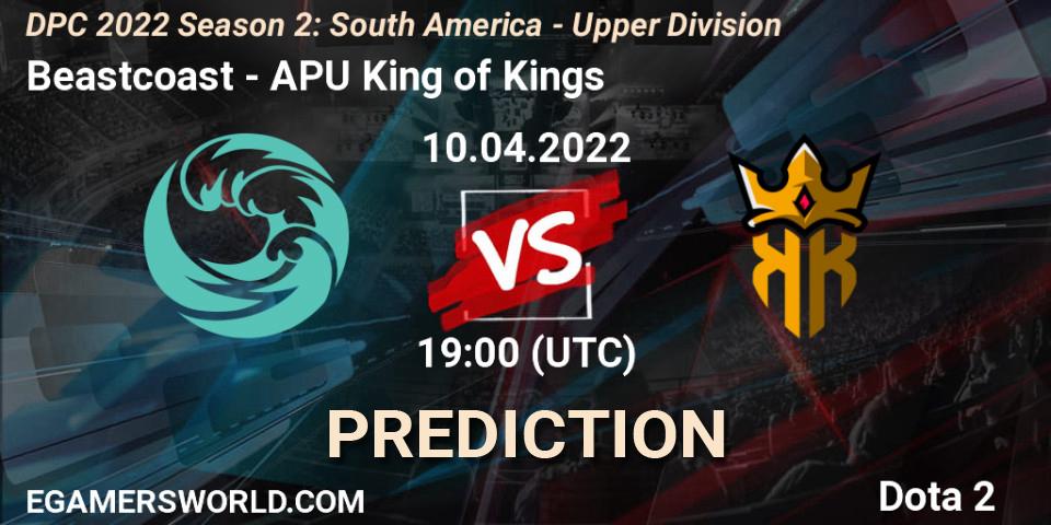 Beastcoast vs APU King of Kings: Betting TIp, Match Prediction. 10.04.2022 at 19:02. Dota 2, DPC 2021/2022 Tour 2 (Season 2): SA Division I (Upper)