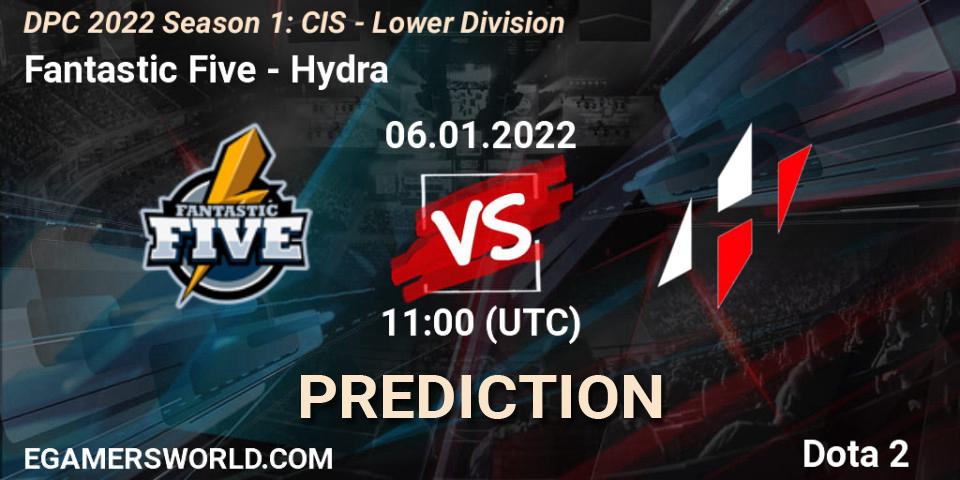 Fantastic Five vs Hydra: Betting TIp, Match Prediction. 06.01.2022 at 11:13. Dota 2, DPC 2022 Season 1: CIS - Lower Division