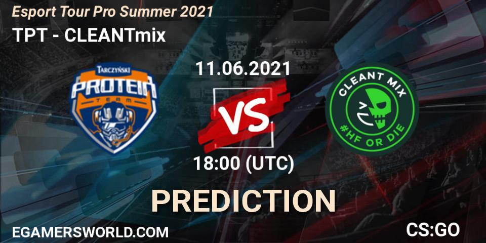 TPT vs CLEANTmix: Betting TIp, Match Prediction. 11.06.2021 at 18:45. Counter-Strike (CS2), Esport Tour Pro Summer 2021