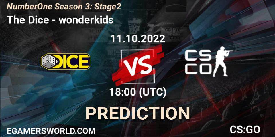 The Dice vs wonderkids: Betting TIp, Match Prediction. 11.10.2022 at 18:00. Counter-Strike (CS2), NumberOne Season 3: Stage 2
