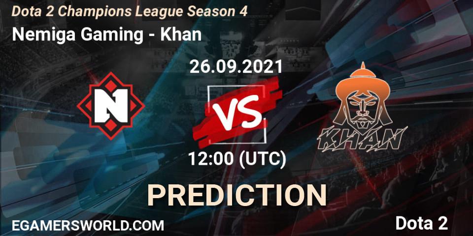 Nemiga Gaming vs Khan: Betting TIp, Match Prediction. 26.09.2021 at 12:07. Dota 2, Dota 2 Champions League Season 4