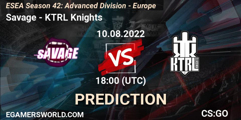 Savage vs KTRL Knights: Betting TIp, Match Prediction. 10.08.2022 at 18:00. Counter-Strike (CS2), ESEA Season 42: Advanced Division - Europe