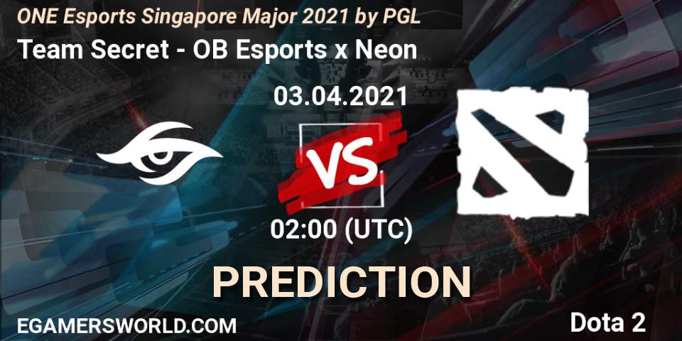 Team Secret vs OB Esports x Neon: Betting TIp, Match Prediction. 03.04.21. Dota 2, ONE Esports Singapore Major 2021