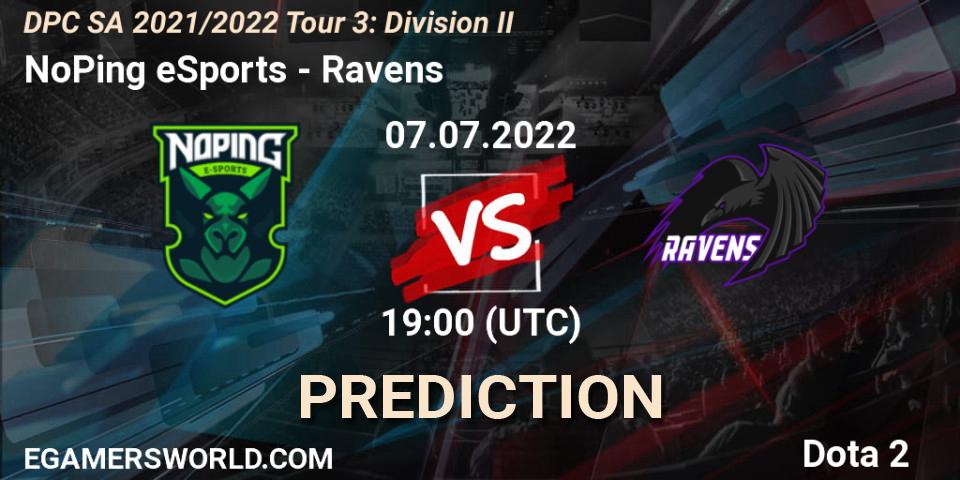NoPing eSports vs Ravens: Betting TIp, Match Prediction. 07.07.2022 at 19:50. Dota 2, DPC SA 2021/2022 Tour 3: Division II