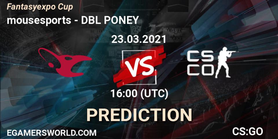mousesports vs DBL PONEY: Betting TIp, Match Prediction. 23.03.2021 at 16:00. Counter-Strike (CS2), Fantasyexpo Cup Spring 2021