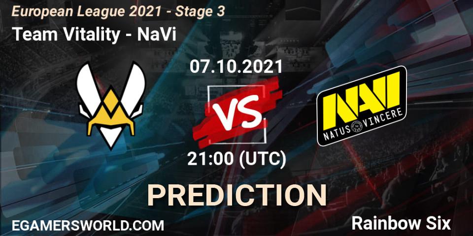 Team Vitality vs NaVi: Betting TIp, Match Prediction. 07.10.21. Rainbow Six, European League 2021 - Stage 3