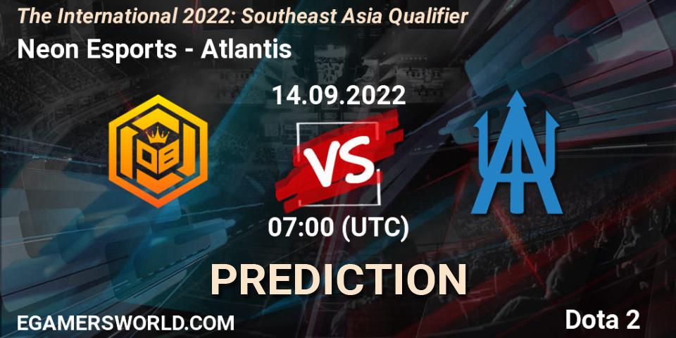 Neon Esports vs Atlantis: Betting TIp, Match Prediction. 14.09.2022 at 08:32. Dota 2, The International 2022: Southeast Asia Qualifier