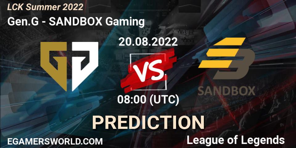 Gen.G vs SANDBOX Gaming: Betting TIp, Match Prediction. 20.08.22. LoL, LCK Summer 2022