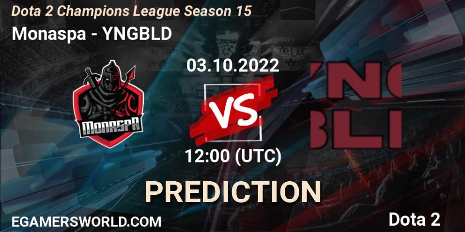 Monaspa vs YNGBLD: Betting TIp, Match Prediction. 03.10.2022 at 12:05. Dota 2, Dota 2 Champions League Season 15