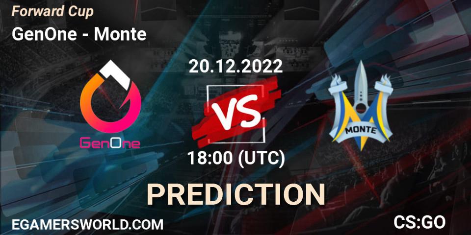 GenOne vs Monte: Betting TIp, Match Prediction. 20.12.2022 at 18:00. Counter-Strike (CS2), Forward Cup