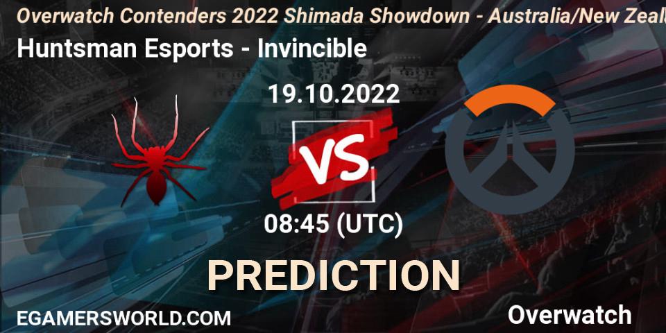 Huntsman Esports vs Invincible: Betting TIp, Match Prediction. 19.10.2022 at 08:45. Overwatch, Overwatch Contenders 2022 Shimada Showdown - Australia/New Zealand - October