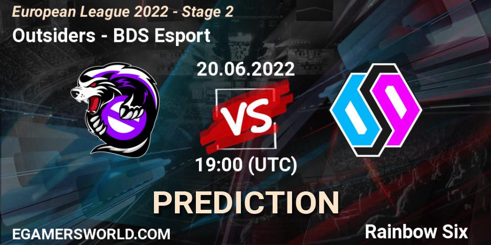 Outsiders vs BDS Esport: Betting TIp, Match Prediction. 20.06.2022 at 19:00. Rainbow Six, European League 2022 - Stage 2