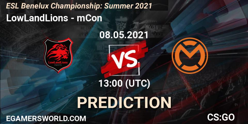 LowLandLions vs mCon: Betting TIp, Match Prediction. 08.05.2021 at 13:05. Counter-Strike (CS2), ESL Benelux Championship: Summer 2021