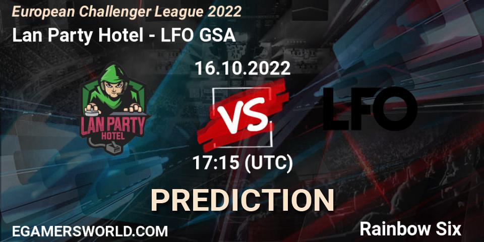 Lan Party Hotel vs LFO GSA: Betting TIp, Match Prediction. 21.10.2022 at 17:15. Rainbow Six, European Challenger League 2022
