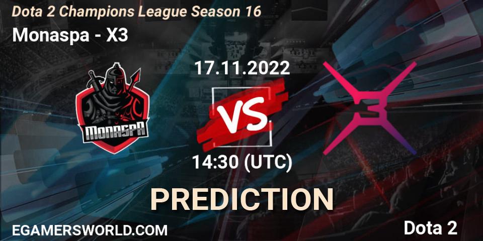 Monaspa vs X3: Betting TIp, Match Prediction. 17.11.22. Dota 2, Dota 2 Champions League Season 16