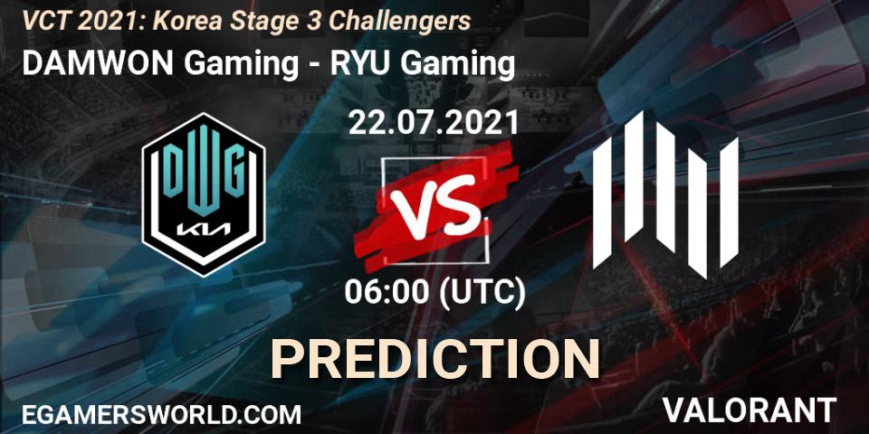DAMWON Gaming vs RYU Gaming: Betting TIp, Match Prediction. 22.07.2021 at 06:00. VALORANT, VCT 2021: Korea Stage 3 Challengers