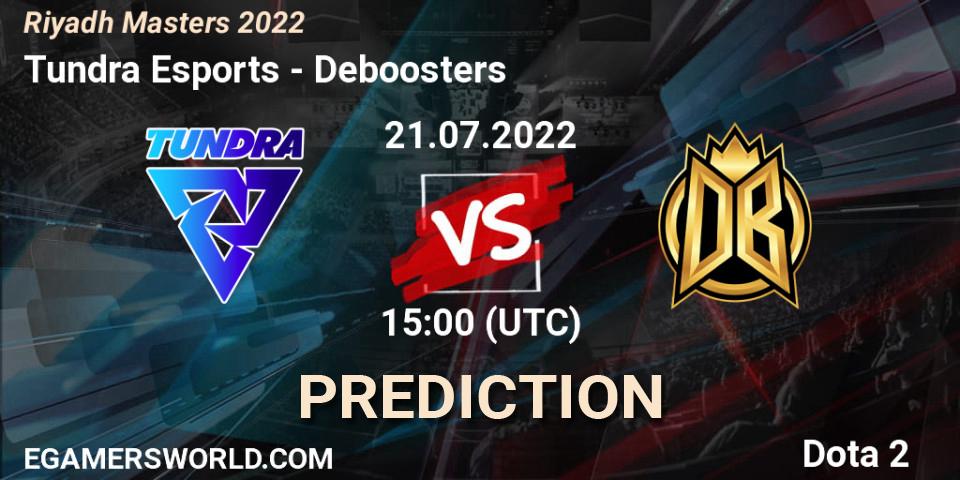 Tundra Esports vs Deboosters: Betting TIp, Match Prediction. 21.07.2022 at 15:08. Dota 2, Riyadh Masters 2022