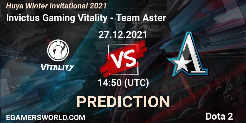 Invictus Gaming Vitality vs Team Aster: Betting TIp, Match Prediction. 27.12.2021 at 14:50. Dota 2, Huya Winter Invitational 2021