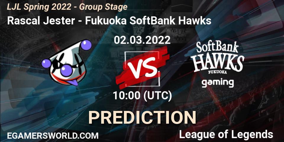Rascal Jester vs Fukuoka SoftBank Hawks: Betting TIp, Match Prediction. 02.03.22. LoL, LJL Spring 2022 - Group Stage