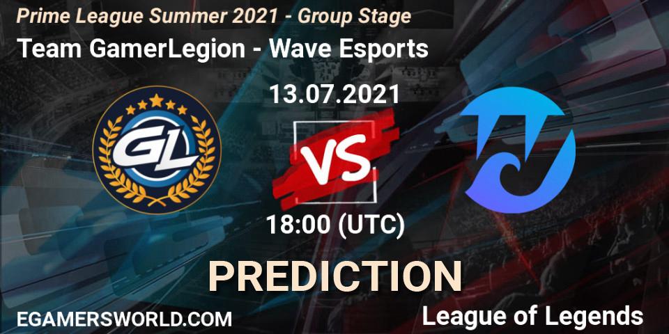 Team GamerLegion vs Wave Esports: Betting TIp, Match Prediction. 13.07.2021 at 20:00. LoL, Prime League Summer 2021 - Group Stage