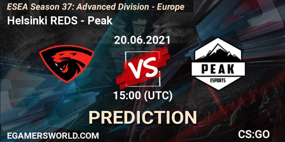 Helsinki REDS vs Peak: Betting TIp, Match Prediction. 20.06.2021 at 15:00. Counter-Strike (CS2), ESEA Season 37: Advanced Division - Europe