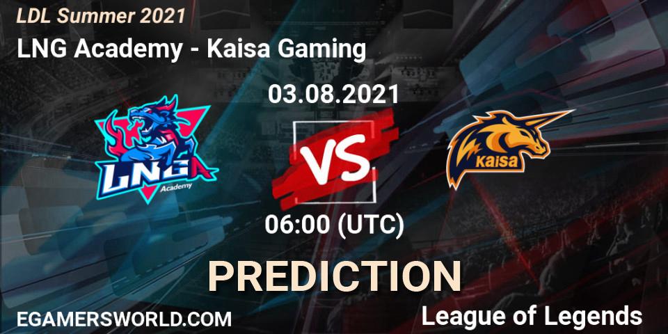 LNG Academy vs Kaisa Gaming: Betting TIp, Match Prediction. 03.08.2021 at 06:00. LoL, LDL Summer 2021