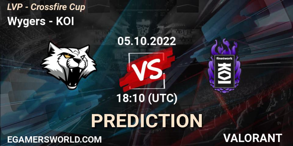 Wygers vs KOI: Betting TIp, Match Prediction. 05.10.2022 at 18:25. VALORANT, LVP - Crossfire Cup