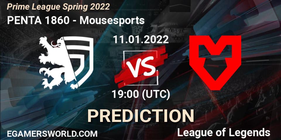 PENTA 1860 vs Mousesports: Betting TIp, Match Prediction. 11.01.2022 at 19:30. LoL, Prime League Spring 2022