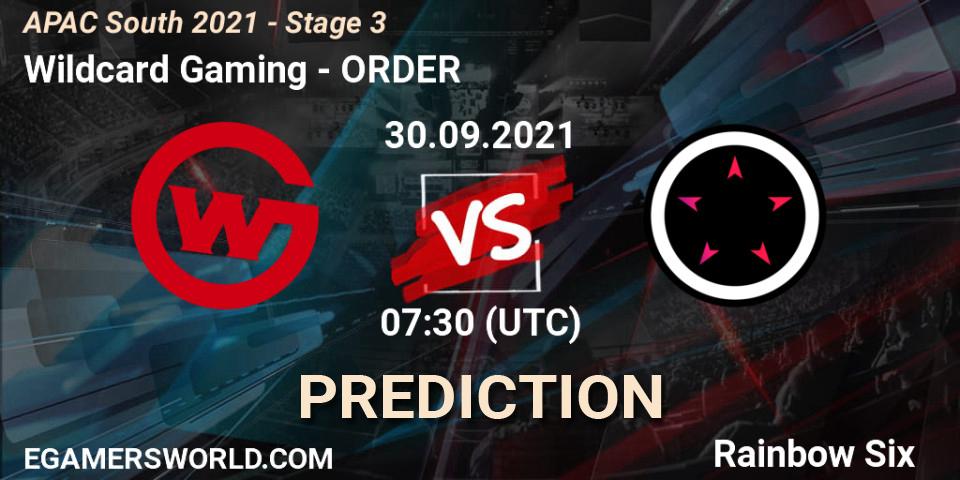 Wildcard Gaming vs ORDER: Betting TIp, Match Prediction. 30.09.2021 at 07:30. Rainbow Six, APAC South 2021 - Stage 3