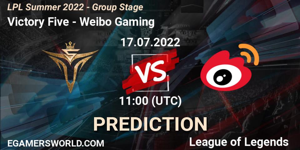 Victory Five vs Weibo Gaming: Betting TIp, Match Prediction. 17.07.22. LoL, LPL Summer 2022 - Group Stage