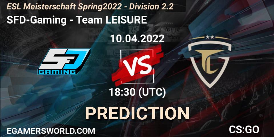 SFD-Gaming vs Team LEISURE: Betting TIp, Match Prediction. 10.04.2022 at 18:30. Counter-Strike (CS2), ESL Meisterschaft Spring 2022 - Division 2.2