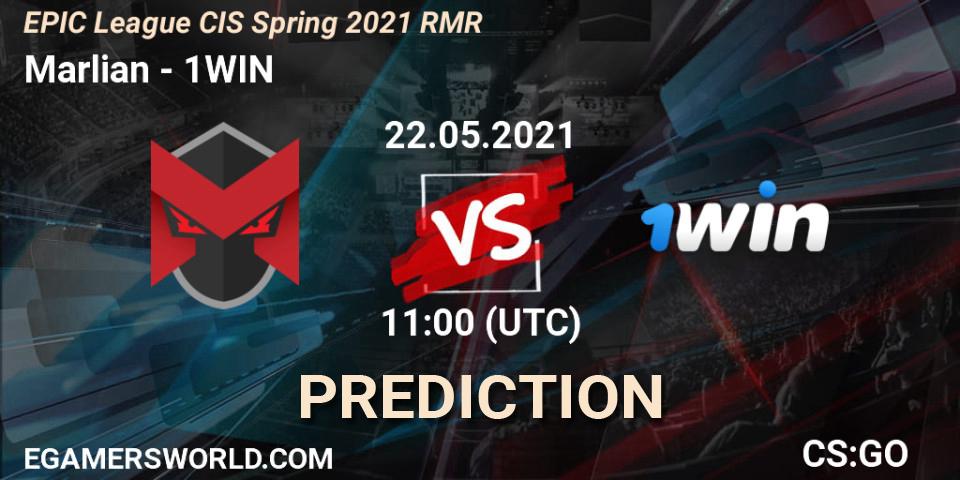 Marlian vs 1WIN: Betting TIp, Match Prediction. 22.05.2021 at 11:00. Counter-Strike (CS2), EPIC League CIS Spring 2021 RMR