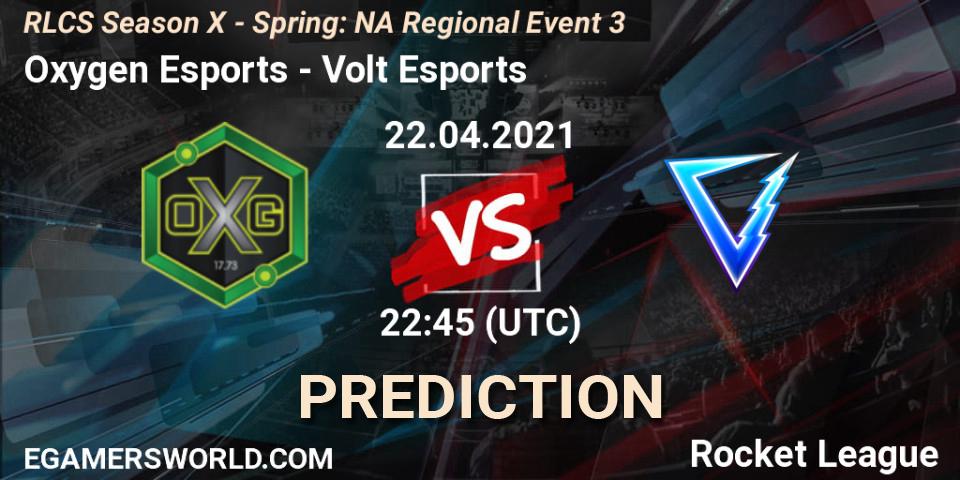 Oxygen Esports vs Volt Esports: Betting TIp, Match Prediction. 22.04.2021 at 22:45. Rocket League, RLCS Season X - Spring: NA Regional Event 3