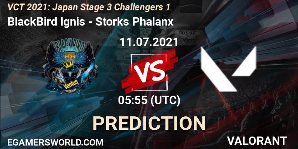 BlackBird Ignis vs Storks Phalanx: Betting TIp, Match Prediction. 11.07.2021 at 05:55. VALORANT, VCT 2021: Japan Stage 3 Challengers 1