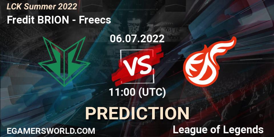 Fredit BRION vs Freecs: Betting TIp, Match Prediction. 06.07.2022 at 11:40. LoL, LCK Summer 2022
