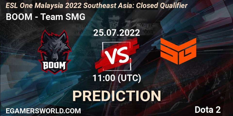 BOOM vs Team SMG: Betting TIp, Match Prediction. 25.07.2022 at 09:02. Dota 2, ESL One Malaysia 2022 Southeast Asia: Closed Qualifier