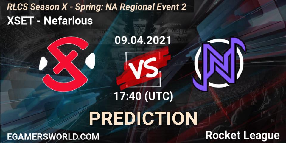 XSET vs Nefarious: Betting TIp, Match Prediction. 09.04.2021 at 17:40. Rocket League, RLCS Season X - Spring: NA Regional Event 2
